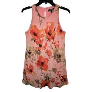 Ralph Lauren Line-A Mini Dress Salmon Floral Sleeveless Resort Party Size 6